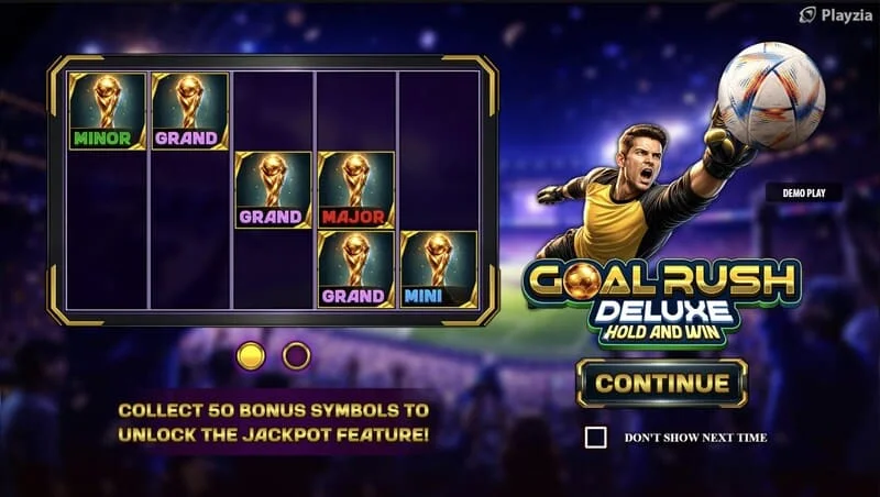 Goal Rush Deluxe - menu utama dengan gulungan dan stadium